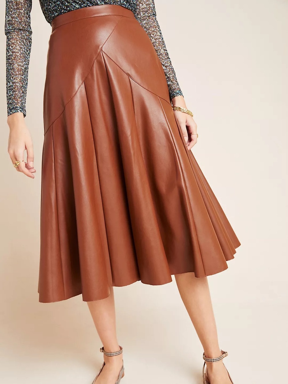 Maeve Anthropologie Mariska Faux-Leather Midi Skirt